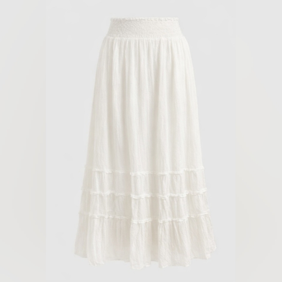 Lulus Sunny Baby White Smocked Tiered High-Waisted Midi Skirt - Large | NWT - Picture 4 of 7